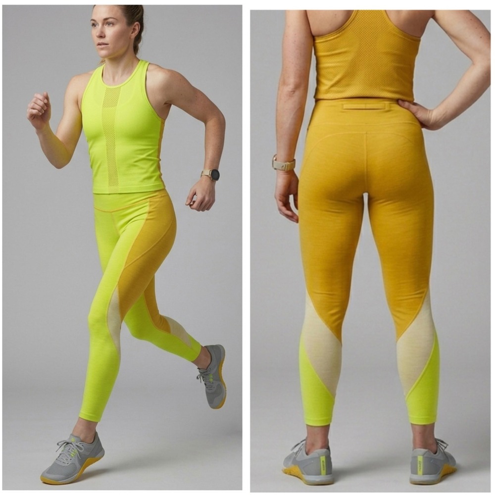 Outdoor Voices TechSweat Leggings Womens Medium Yellow Chartreuse 7/8 Crop Yoga